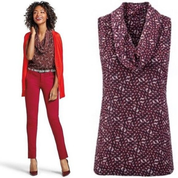 CAbi red,black and white geo print Venus Cowl Neck Blouse Valentine's Day - Picture 1 of 11